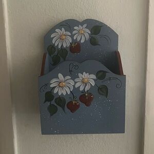 Vintage Floral Wall Organizer with Daisies and Strawberries